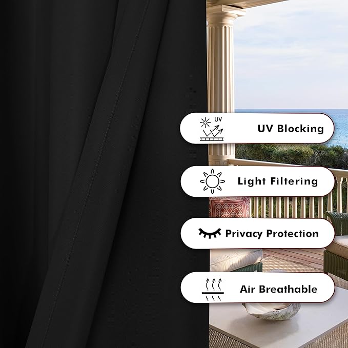 BONZER Outdoor Curtains for Patio Waterproof Thick Privacy Grommet Light Filtering Outside Curtains for Porch Pergola Gazebo Deck, 1 Panel, 84W x 84L inch, Navy