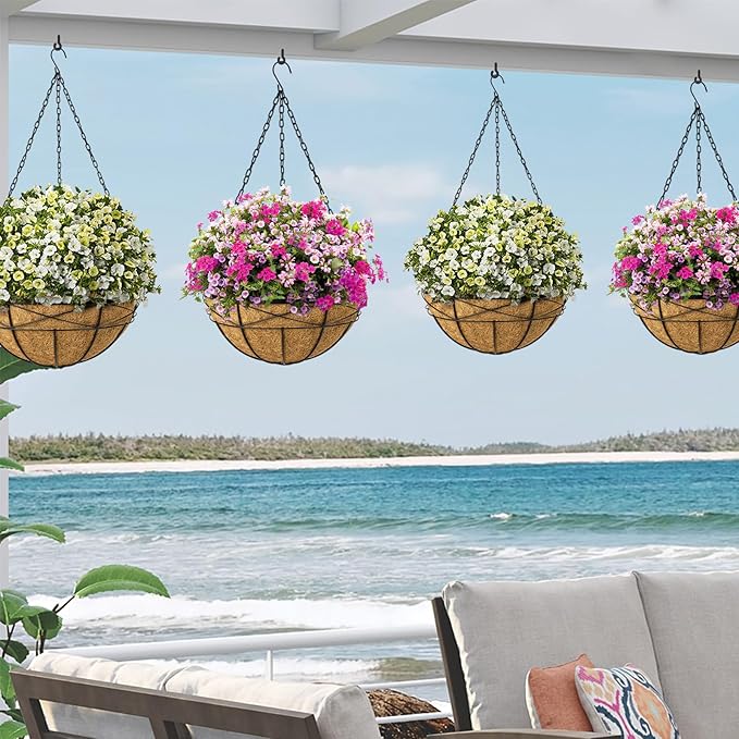 18 Inch 4 Pack Natural Coconut Fiber Liner for Hanging planters Round Coco Replacement Liners for Flower Basket Planter Large Coco Coir Pots for Outdoor Garden Plants