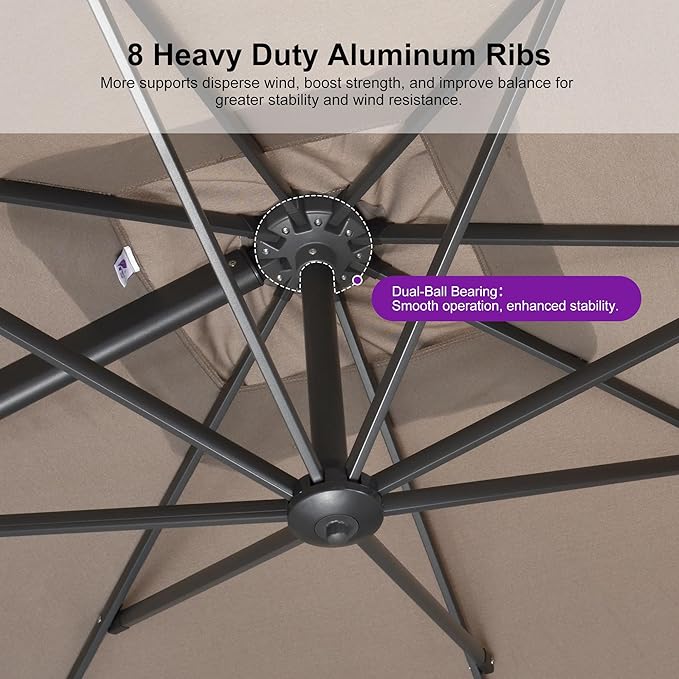 PURPLE LEAF Patio Umbrella 9' X 9' Rectangle Cantilever Umbrella Large Aluminum Outdoor Umbrellas with 360-degree Rotation & UPF40+ Premium Fabric for Deck Pool Garden Yard, Ash Mocha
