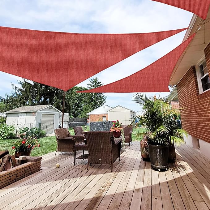 Patio Paradise 17' x 17' x 17' Sun Shade Sail Triangle Canopy Shade Cloth Fabric Sunlight Block Patio Pergola Cover HDPE Deck Awning for Outdoor Backyard Roof Shading, Red