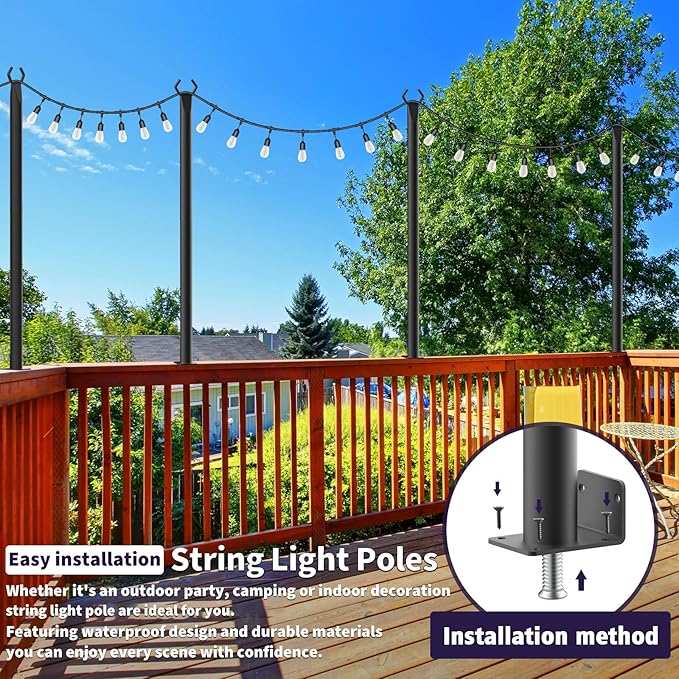 AILBTON 4 Pack 5Ft String Light Poles,Light Poles for Outside String Lights,Outdoor Light Poles with Fork,Metal Pole Stand for Patio,Backyard,Deck