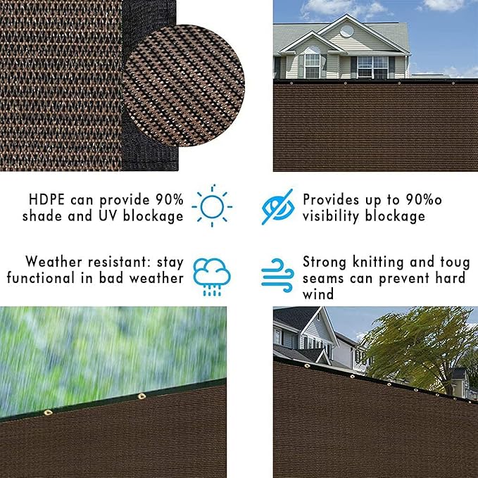 UPGRADE Privacy Fence Screen 4'x31' Brown Outdoor 90% Visibility Blockage 170 GSM Mesh Shade Cover Panels for Backyard,Balcony,Home Decoration with Zip Ties,Customized Avaliable