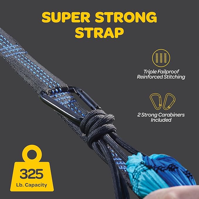 Durable Hammock 400 lb Capacity, Nylon Camping Hammock Chair - Double or Single Sizes w/Tree Straps and Attached Carry Bag - Portable for Travel/Backpacking/Beach/Backyard (Medium, Blue & Light Blue)