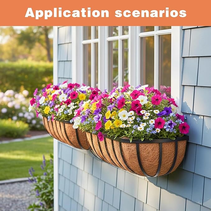 2 Pack 36" Railing Planter Window Box with Coco Fiber Liner Horse Trough Planter The Railing Planter Boxes for Deck Porch Fence Outdoor