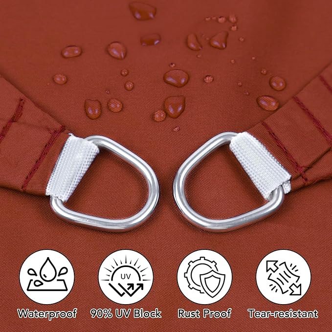 Artpuch Waterproof Sun Shade Sail, 12'x16' Rust Red Rectangular, UV Resistant Rain Canopy, Curved Edges Shade Cloth for Outdoor Patio, Deck, Yard