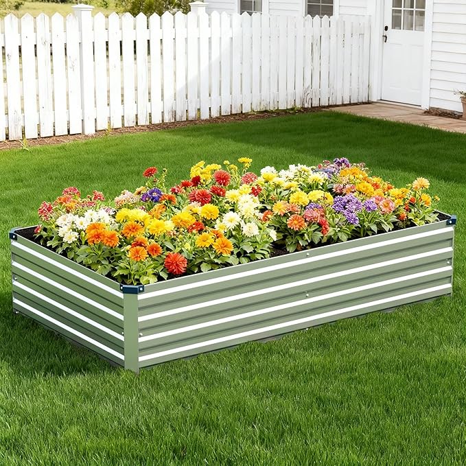 Vengarus 2 Pack 12x4x1FT Galvanized Raised Garden Bed Kit, Outdoor Metal Planter Box for Vegetables, Rectangular Steel Container, Easy Assembly (Sliver)