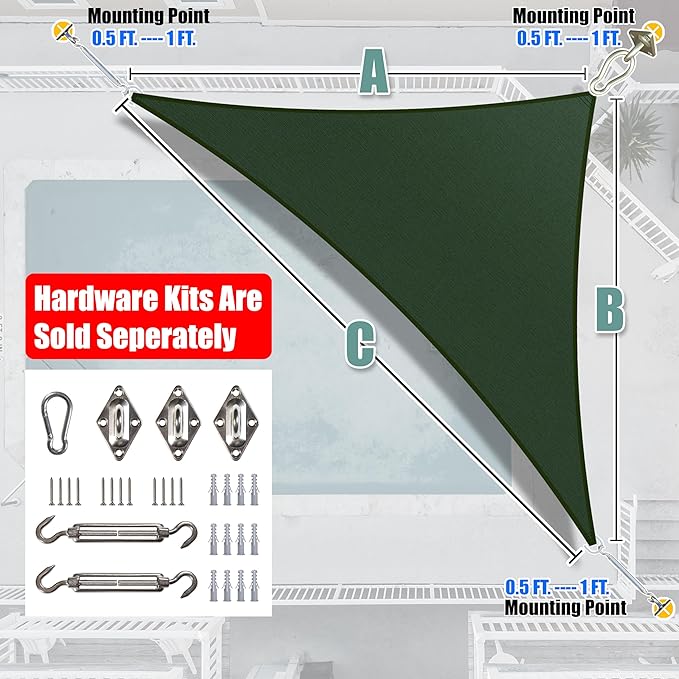 Amgo Custom Size 21' x 22' x 30.4' Green Right Triangle Sun Shade Sail Order to Make Canopy Awning UPF50+ AGSLT, 95% UV Blockage, Water & Air Permeable, 200GSM Commercial Standard (We Customize)