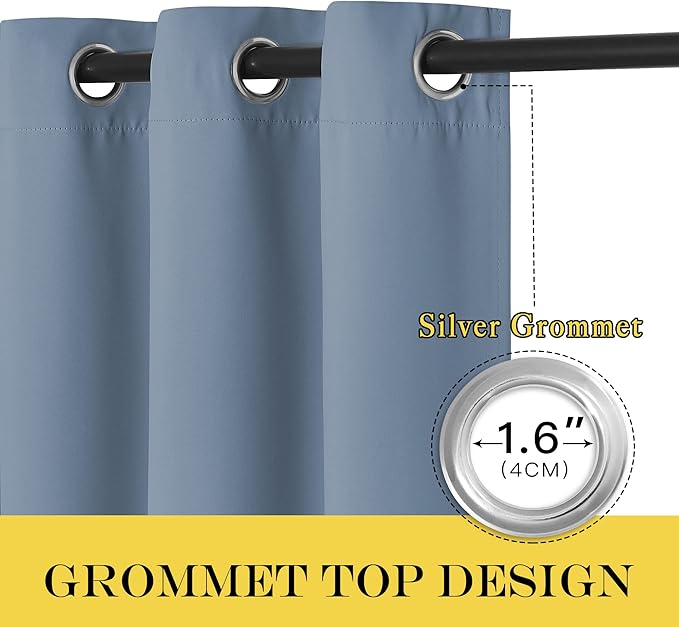 NICETOWN Stone Blue Blackout Curtain for Bedroom - Window Treatment Energy Saving Thermal Insulated Room Darkening Solid Grommet Blackout Drape for Living Room, 1 Panel, W52 x L72