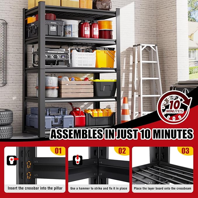 Set of 4 71"H Garage Shelving-3000LBS 5 Tier Storage Shelves,Adjustable Heavy Duty Metal Shelving Unit and Storage Large Wire Rack,Utility Steel Shelf For Shop Warehouse Industrial Pantry 71"x35"x16"
