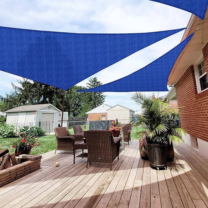 Patio Paradise 24' x 24' x 24' Sun Shade Sail Triangle Canopy Shade Cloth Fabric Sunlight Block Patio Pergola Cover HDPE Deck Awning for Outdoor Backyard Roof Shading, Blue
