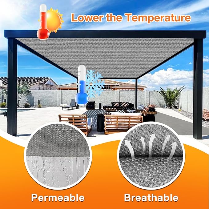 Artpuch Outdoor Pergola Shade Cover 13x13 FT Sun Shade Cloth with Grommets Light Grey 90% UV Protection Canopy Patio Privacy Screen (Customized Available)
