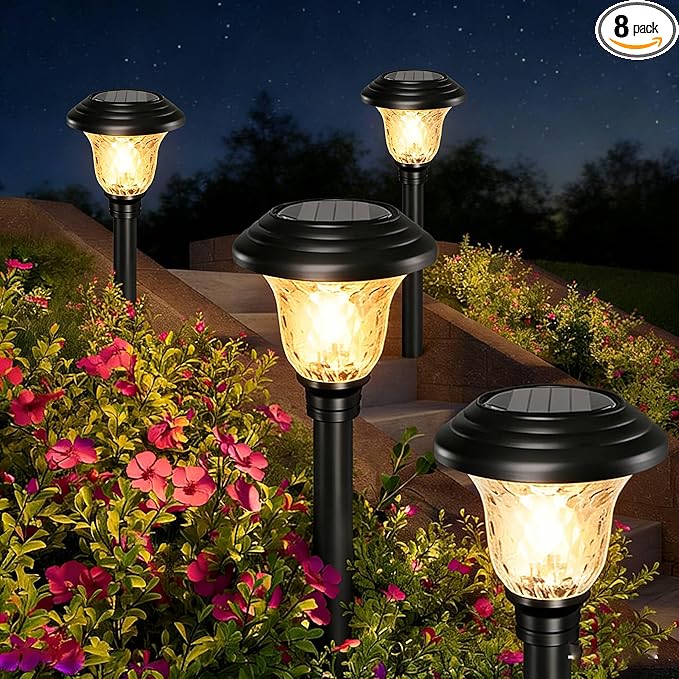 BEAU JARDIN 8 Pack Solar Pathway Lights Outdoor Solar Powered Light Christmas Gift Waterproof Glass High Lumen for Garden Landscape Path Yard Walkway Patio Driveway Outside White Color Changing Black