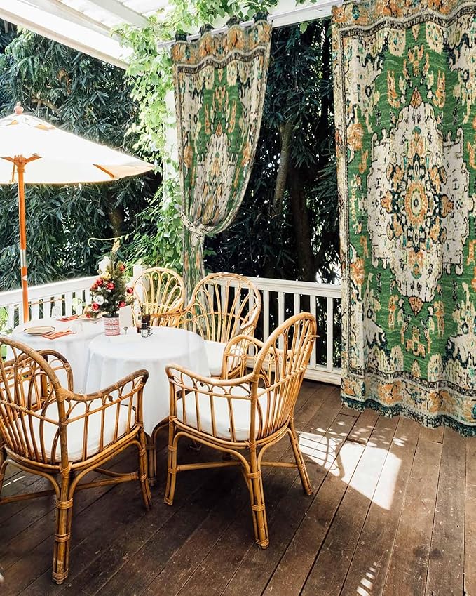 Ombre Green Boho Outdoor Curtains for Patio Waterproof, Grommet Privacy Curtain Drapes Weatherproof Outside Curtains for Porch GazeboPergola Cabana 2 Panel 54x95inch Vintage Ethnic Tribal Geometric