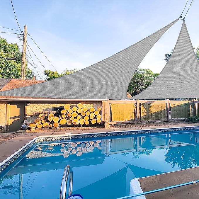 E&K Sunrise 26' x 26' x 26' Sun Shade Sail Triangle Canopy Shade Cover UV Block for Patio Backyard Garden Outdoor (Light Gray)