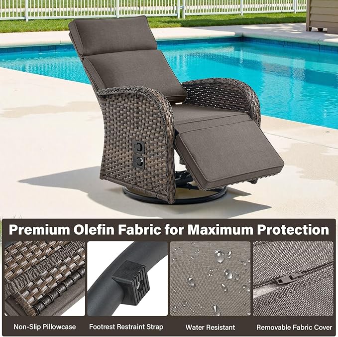 Belord 7 Piece Patio Furniture Set with 4 Swivel Recliner Chairs and 3 Side Tables, Dual-Adjust Wicker Chaise Lounge Chairs for Outdoor Patio Conversation, All-Weather Brown Rattan