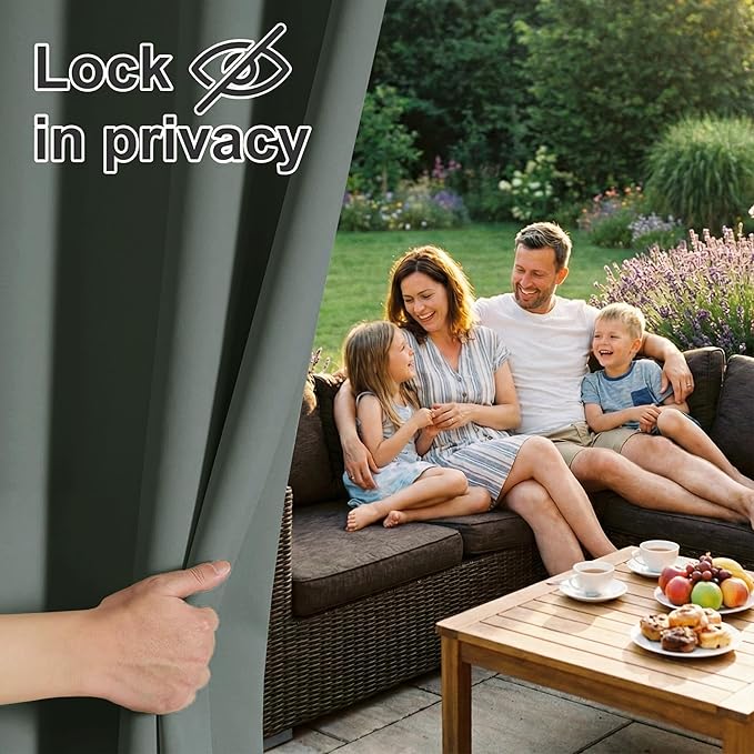 RYB HOME Outdoor Curtains for Patio Waterproof Block Sunlight Thermal Insulated Privacy Assured Thick Outside Curtains for Porch, Gazebo, Pergola, W84 x L84, Dark Green, 1 Panel