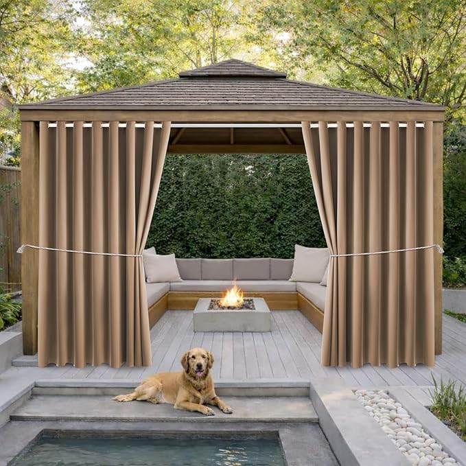 Waterproof Outdoor Curtain W105 x L84 - Grommet Top Sunlight Blocking Window Treatment Drapes Blackout Curtains for Home Bedroom Living Room Outdoor Patio Porch Gazebo (Camel Brown, 2 Panels)