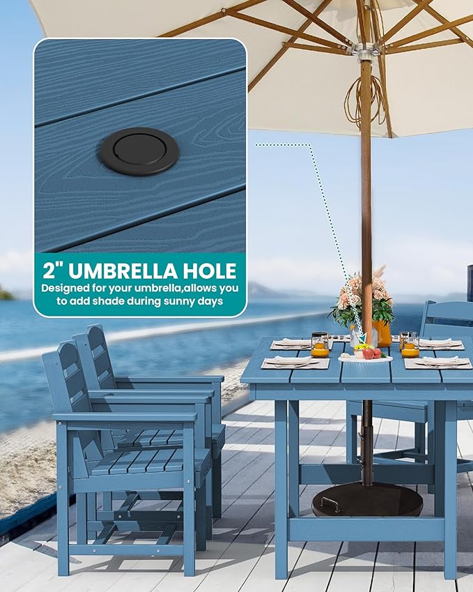 SERWALL Patio Dining Sets for 6 Person, HDPE Dining Set with 6 Armless Chairs, Blue