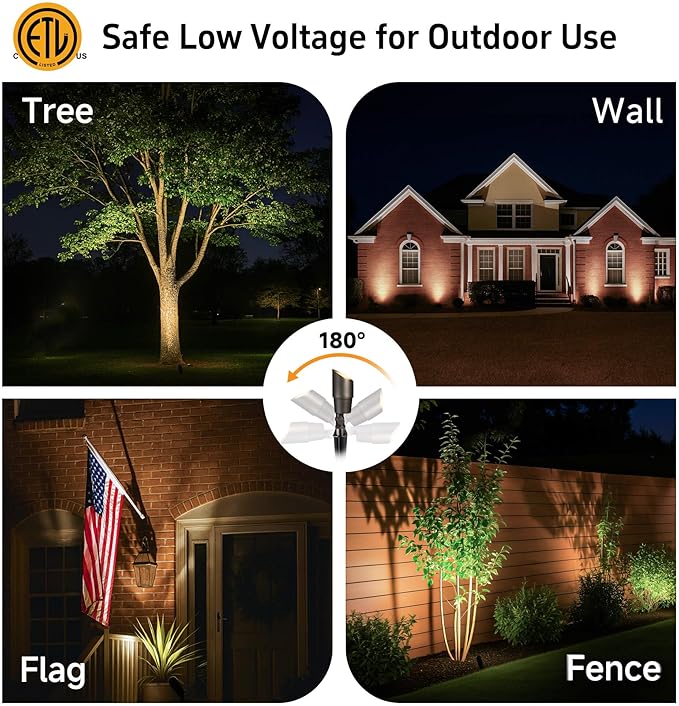 Gardenreet Solid Brass Spot Lights - Low Voltage Landscape Spotlight Outdoor, 12V LED Uplights Wired Waterproof, Electric Bronze for Patio Wall with 5000K Daylight MR16 Bulb (6 Pack)