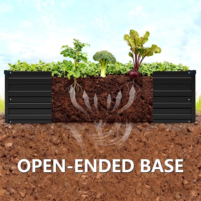 Vengarus 8x2x1FT (2 Pack) Galvanized Raised Garden Bed Kit, Outdoor Metal Planter Box for Vegetables, Rectangular Steel Container, Easy Assembly (Black)