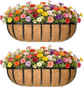 English Inviting Horse Trough Balcony Planter With Coconut LinerMetal Wall-Mounted Planter Box Deck Window Box 16 Inch (2 Pack)
