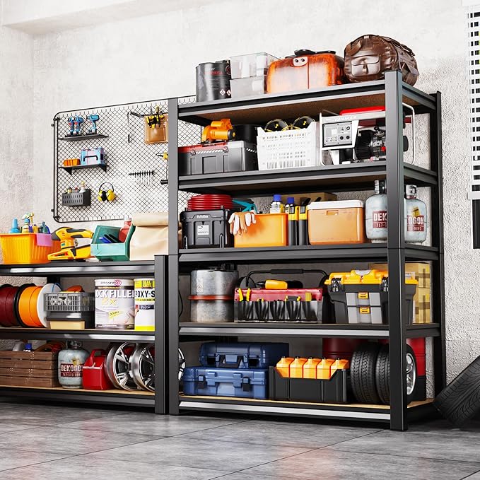 71.2" H Garage Shelving Heavy Duty Storage Shelves, Metal Adjustable Shelving Unit, Utility Garage Organizer Shelf for Basement, Pantry, Kitchen, Warehouse, 31.5" W x 13.8" D x 71.2" H, Black