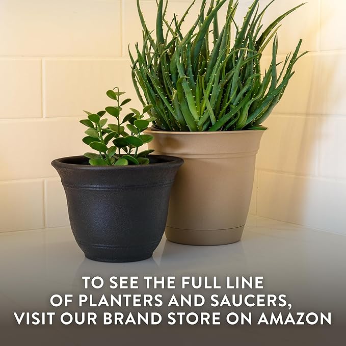 The HC Companies Sierra Round Self-Watering Pot - Lightweight Plastic Planter for Herbs & More - Durable Plant Pots for Indoor Plants & Outdoor Plants (10” Arizona Sand, Pack of 2)