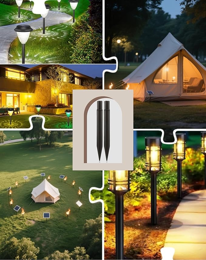 8.25" Reinforced ABS Plastic Solar Ground Spikes - Durable Solar Light Replacement Stakes for Garden, Pathway, Deck, Camping, Christmas Lights (Fits 0.83" Inside Diameter) (Black-6 Pack)