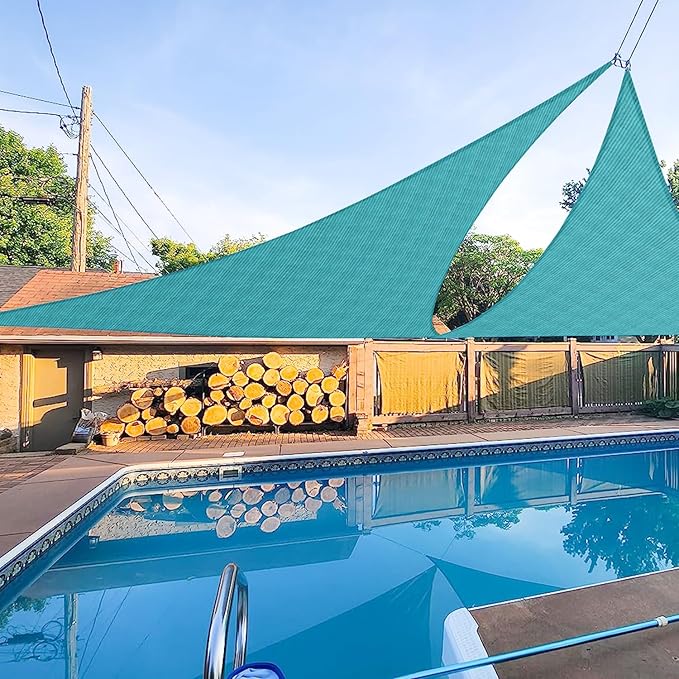 E&K Sunrise 24' x 24' x 24' Sun Shade Sail Triangle Canopy Shade Cover UV Block for Patio Backyard Garden Outdoor (Turquoise)