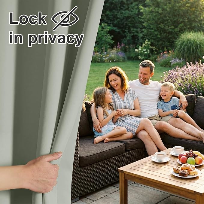 RYB HOME Outdoor Curtains for Patio Waterproof Block Sunlight Thermal Insulated Privacy Assured Thick Outside Curtains for Porch, Gazebo, Pergola, W52 x L95, Sea Green, 1 Panel