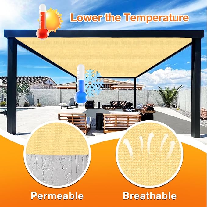Artpuch Outdoor Pergola Shade Cover 10x23 FT Sun Shade Cloth with Grommets Sand 90% UV Protection Canopy Patio Privacy Screen (Customized Available)