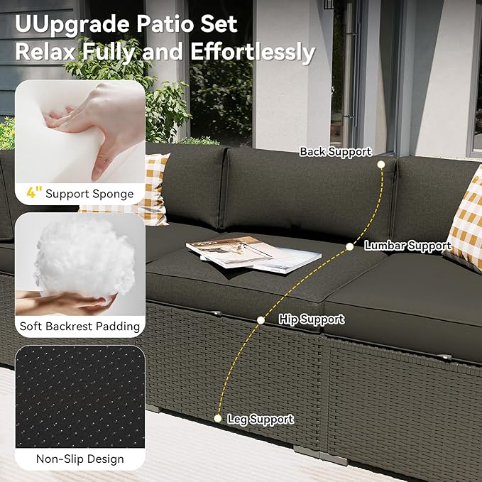 Aoxun Patio Furniture Set with Fire Pit Table, 8 Piece Outdoor Sectional Sofas, Wicker Rattan Outdoor Furniture with Thickened Cushion for Backyard, Garden Black