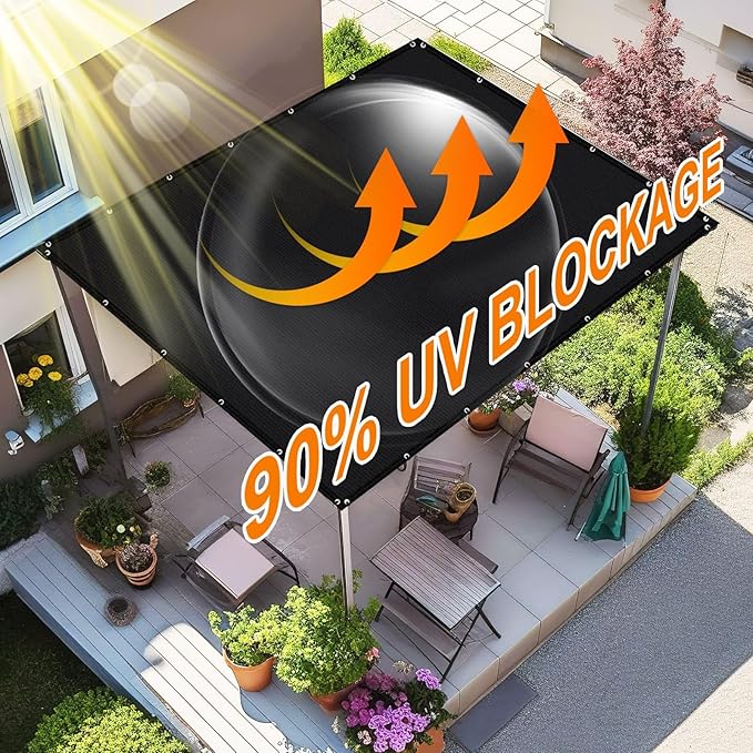 Artpuch 90% Sun Shade Cloth, 5 x 10 FT Pergola Shade Cover Canopy with Grommets, Sun Screen Fabric Tarp for Patio, Outdoor, Garden, Backyard, Black
