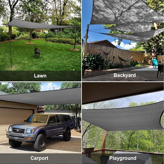 SUNLAX Large Sun Shade Sail 16' x 20' Dark Grey Rectangle Canopy Sail Shade Cover UV Block Permeable Sunshade Outdoor for Patio Backyard (We Make Custom Size)