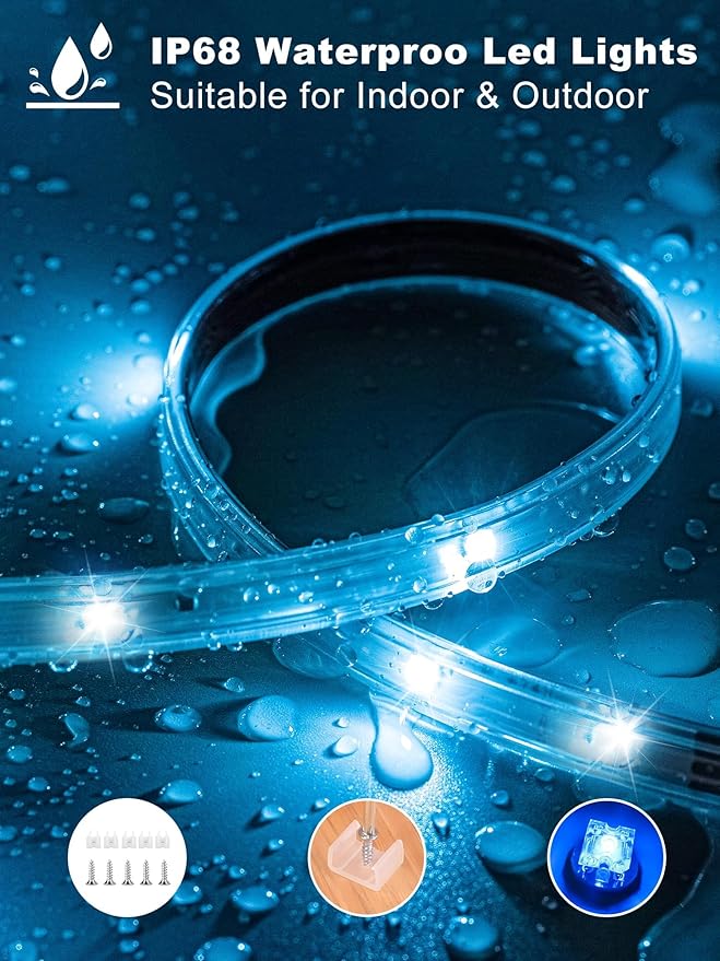 Outdoor Led Strip Lights Waterproof 198ft (2*99ft), Ip65 Outside Led Light Strip Waterproof with Remote and App Control, Exterior Led Rope Lights Music Syne RGB Strip Lights for Bedroom Decor