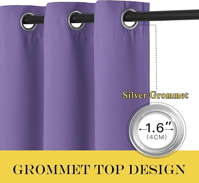 NICETOWN Blackout Curtain Drape 72 inch Long - Grommet Noise Reducing Thermal Insulated Modern Window Treatments for Bedroom Living Room (1 Panel, 52 x 72 Inch, Lilac Purple)