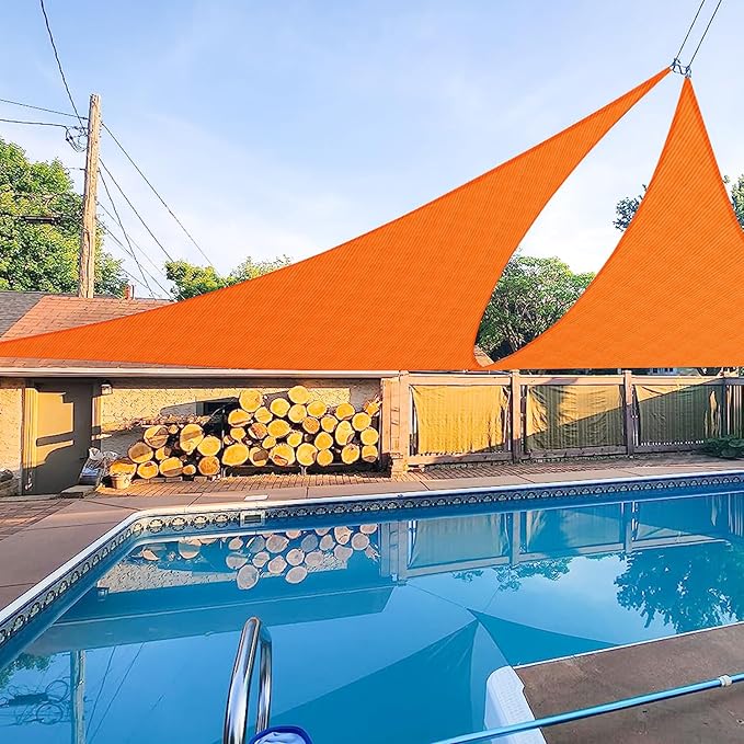 E&K Sunrise 25' x 25' x 25' Sun Shade Sail Triangle Canopy Shade Cover UV Block for Patio Backyard Garden Outdoor (Orange)