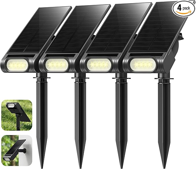EZVALO Solar Spot Lights Outdoor IP67 Waterproof, Adjustable Solar Landscape Lights, 3 Lighting Modes Solar Spotlights for Outside Yard Garden Plant Trees Pathway Flag (Warm White-4Pack)