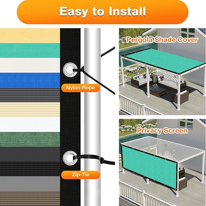 Artpuch Outdoor Pergola Shade Cover 8' X 14' Sun Shade Cloth with Grommets, 90% UV Protection Canopy Patio Privacy Screen (Customized Available) GN107, Turquoise
