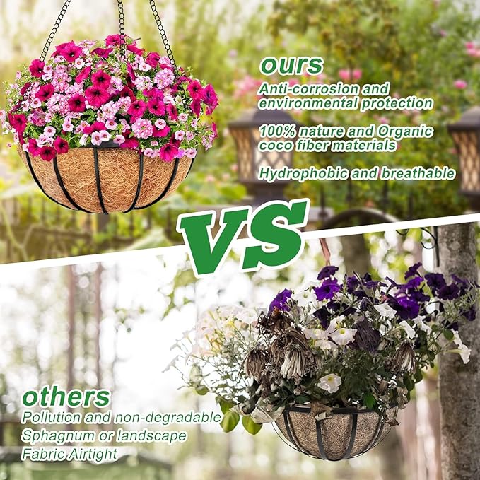 Y&M 4PCS 16" Round Coconut Fiber Liner Pre-Formed Replacement for 16'' Hanging Basket