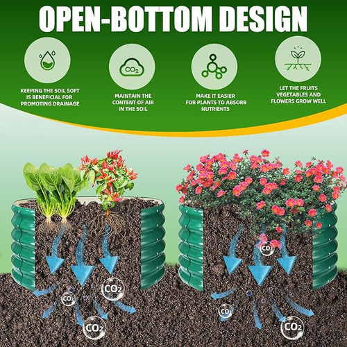 17" Tall Elevated Round Metal Rised Garden Bed- 2.7'x2.7' in Size and 0.8MM Thick Durable Planter Box for Vegetables Flowers Succulent at Patio/Garden Outdoor (Dark Green, 2.7FT Diameter)