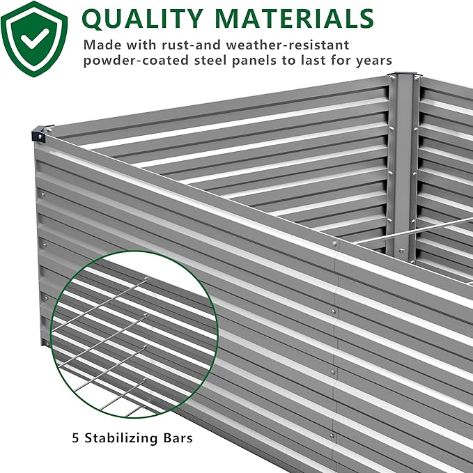 8x2x2FT Galvanized Raised Garden Bed Kit,Vegetable Plant Boxes-Rectangle Metal Flower Box,Large Planter Raised Beds Outdoor Garden for Planting,Fruit,Herb-Silver