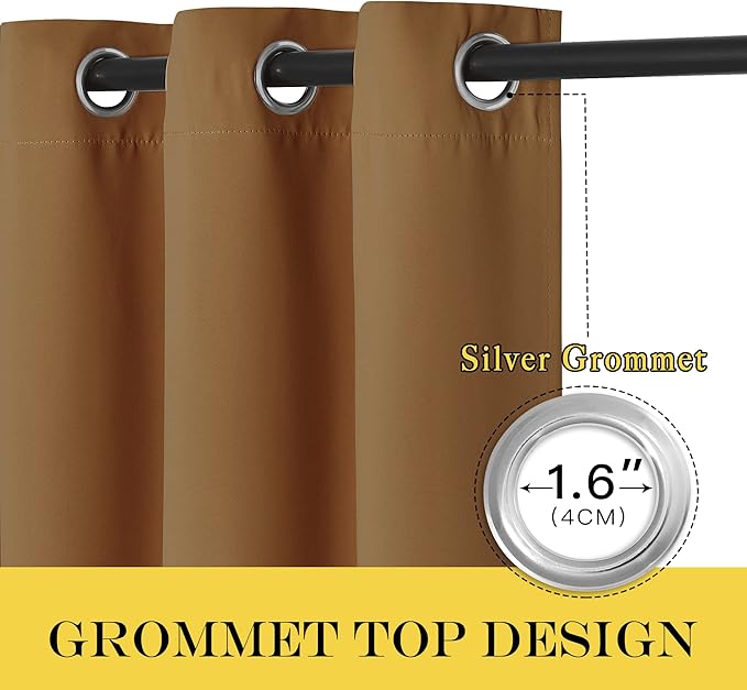 NICETOWN Sliding Glass Door Curtain - Grommet Blackout Room Darkening Door Vertical Blind Sound Proof Thermal Curtain for Dining Room/Bedroom (Gold Brown, W100 x L95, 1 Panel)