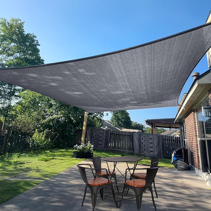SUNLAX Sun Shade Sail 10' x 22' Dark Grey Rectangle Canopy Sail Shade Cover UV Block Permeable Sunshade Outdoor for Patio Backyard Deck Pergola (We Make Custom Size)