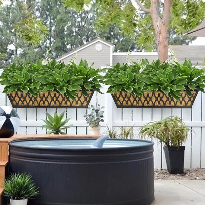 4 Pack 24 Inch Trough Coconut Liners for Window Box Deck Planter Natural Coco Fiber Replacement Liner for Outdoor Plants Rectangular Coir Planters for Porch Balcony Garden Decor