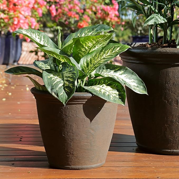 Sunnydaze 15.25-Inch Anjelica Large Plastic Pot for Plants - Outdoor Double-Walled Large Plastic Planter with Drillable Drainage Holes - Rust - 4pk