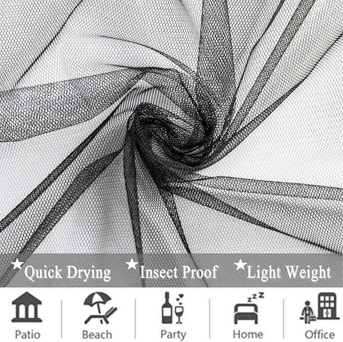 Extra Wide Outdoor Curtains Waterproof Black Voile Mesh Screen Lightweight Privacy Bug Netting for Patio Porch Balcony Pergola Terrace, W125 x L84 inch per Panel, 2 Panels