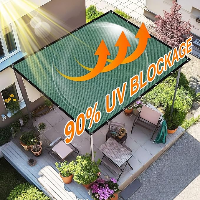 Artpuch 90% Sun Shade Cloth, 8 x 12 FT Pergola Shade Cover Canopy with Grommets, Sun Screen Fabric Tarp for Patio, Outdoor, Garden, Backyard, Green