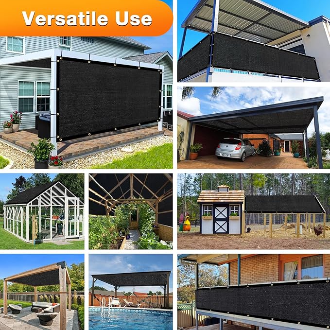 Artpuch Outdoor Pergola Shade Cover 9x12 FT Sun Shade Cloth with Grommets Black 90% UV Protection Canopy Patio Privacy Screen (Customized Available)