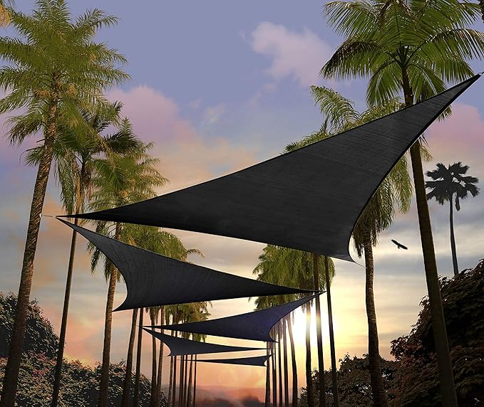 Amgo Custom Size 15' x 15' x 15' Black Triangle Sun Shade Sail Order to Make Canopy Awning UPF50+ AGSLT, 95% UV Blockage, Water & Air Permeable, 200GSM Commercial Standard (We Customize)